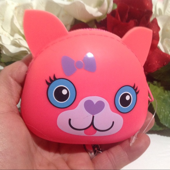 NWOT Silicone Coin Purse Pink Bear Face with Ears - Picture 2 of 10